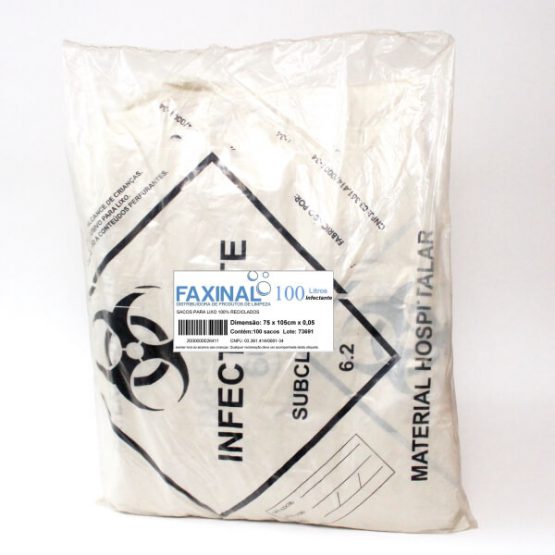 SACO P/ LIXO FAXINAL INFECTANTE 100 LITROS 75X90X0,04 C/100