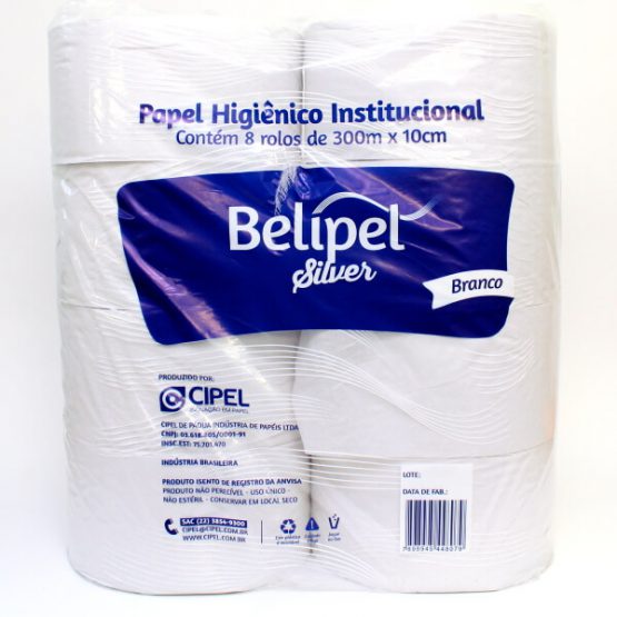 PAPEL HIGIENICO ROLAO BELIPEL SILVER 8 X 300 M.