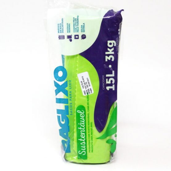 SACO P/ LIXO BAGLIXO SUSTENTAVEL VERDE 15 LITROS 39X58 C/60