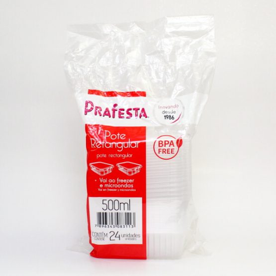 POTE RETANGULAR C/ TAMPA 500ML. C/24 PRAFESTA