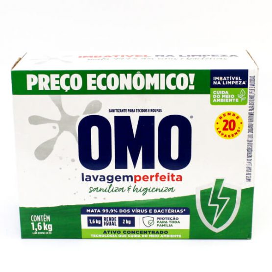 SABAO EM PO OMO LAVAGEM PERFEITA SANITIZANTE 1,6 KG.